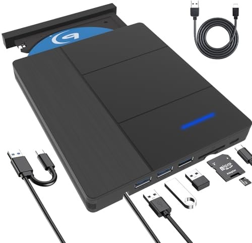 VZIKLER Lecteur Blu-Ray Externe 7 en 1, graveur Blu-Ray BD avec USB 3.0 de Type C, Lecteur Blu-Ray Portable 3D, Lecteur Blu-Ray Optique pour Ordinateur Portable, PC, Ordinateur de Bureau, Windows 10