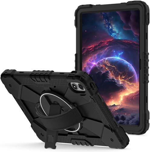 FONREST - Funda portátil resistente para REDMI Pad 2 Pro 12,1 2025 con caballete giratorio, bandolera, bandolera rígida de silicona PC híbrida resistente a los golpes (negro)