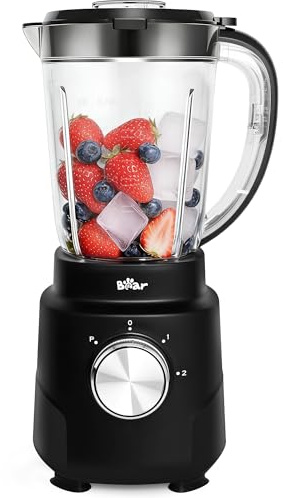 Bear Mixer Smoothie Maker 700W, Hochleistungsmixer mit 1500ml Mixbecher, 2 Geschwindigkeiten & Pulse-Funktion für Shakes, Smoothies, Gefrorene Früchte & Ice Crush, Ideal für Küche