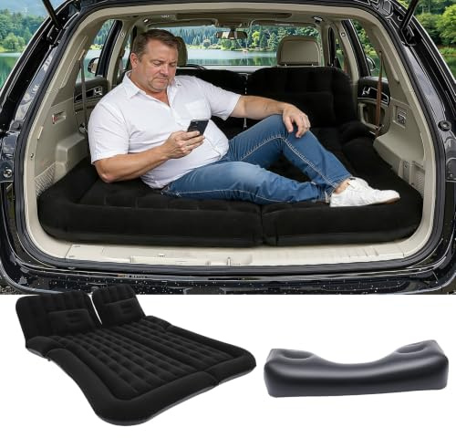 Coniaio Auto Luftmatratze, 170x120cm SUV Matratze mit 2 Kissen und Pumpe, Auto Bett für Camping Reisen Hinterhof Strand, Schwarz