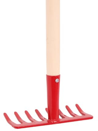 Galaflor - Laubrechen mit Stiel 1m - Gartenrechen & Beetharke Laubbesen Rot | Schmaler Staudenrechen mit 15 cm Arbeitsbreite aus Federstahl - 8 Zinken Grabrechen ideal für die Beetpflege und Gräber