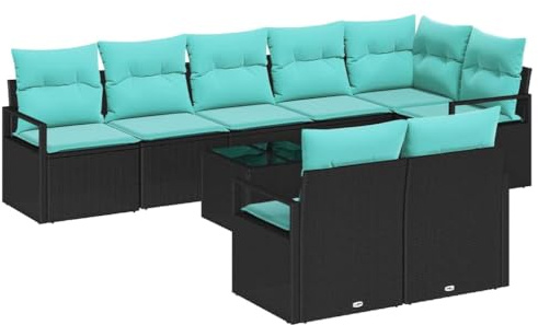vidaXL Sofa Set mit Kissen 9 pcs Schwarz Poly Rattan, Garten- und Terrassenmöbel, modernes modulares Outdoor-Sofa, leicht, UV-beständiger Rattan-Couch, Loungeset