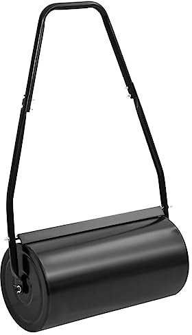 Kaloriko Rouleau Gazon pelouse aérateur compacteur Cylindre tasseur, Outil niveler tasser semer Graine Terre Sol Sable, Remplissage Eau Poids Jardin extérieur Terrain Herbe Manuel 42 L Fer Acier Noir