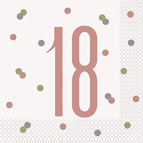 Unique Party Supplies 84880 Papierservietten - Zahl 18 - 16,5 cm - Glitzer-Roségold-Geburtstag - 16er-Packung
