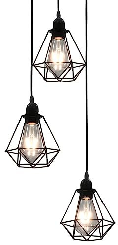 vidaXL Deckenleuchte mit Diamant-Design Hängelampe Hängeleuchte Pendelleuchte Pendellampe Deckenlampe Lampe Leuchte Schwarz 3xE27 Glühbirnen