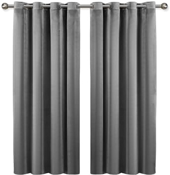 Imperial Rooms Crushed Velvet Curtains 66x54 Inch Grey Blackout Curtains for Bedroom Super Soft Privacy Protection Thermal Insulated Curtain Pair with Matching Tiebacks
