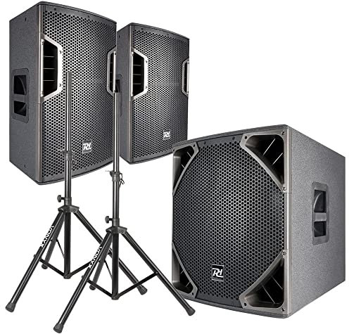 Power Dynamics PD-6 - DJ Boxen Set Aktiv PA Anlage Komplettset 2.1 Set - 2600 W, mit Lautsprecher Stativen, Kabeln, Mobile DJ Anlage für die Beschallung von bis zu 250 Leuten