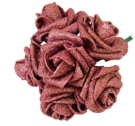 Full Glittered Foam Roses! Artificial Flowers Bling Glittery Shiny Fake Silk[Rose Gold]