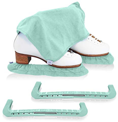 CRS Cross Schlittschuhschoner, Soaker und Handtuch-Geschenk-Set Essentieller Eislaufschutz und weiche Kufenabdeckung Zubehör für Eiskunstlauf oder Hockey (Sit Spin Sea Foam, Medium)