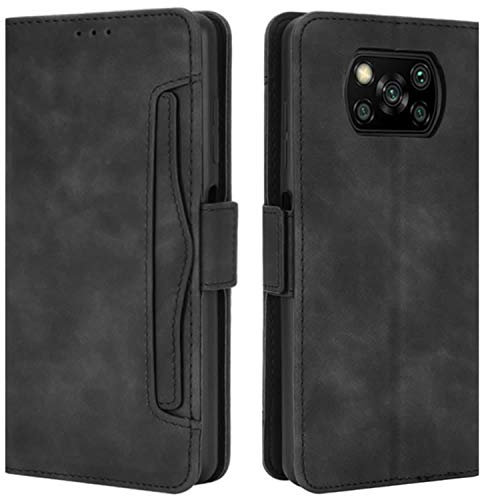 HualuBro Handyhülle für Xiaomi Poco X3 NFC Hülle, Poco X3 Pro Hülle Leder, Flip Case Cover Stoßfest Klapphülle Handytasche LederHülle Schutzhülle für Xiaomi Poco X3 NFC Tasche (Schwarz)