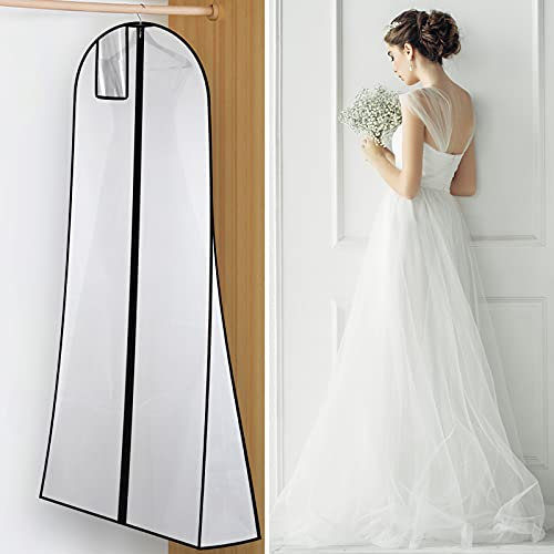 Qisiewell Brautkleidhülle Kleidersack Schutzhülle Schwarz Rand 60x183 cm für Brautkleider Abendkleider Anzüge Mäntel Atmungsaktiver Anti-Staub Hochzeitskleid Kleidersack