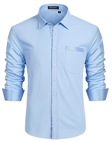 Enlision Chemise Homme Mariage Manches Longues Regular Fit Chemises Casual Business Formelle Chemise Contrastée avec Poche