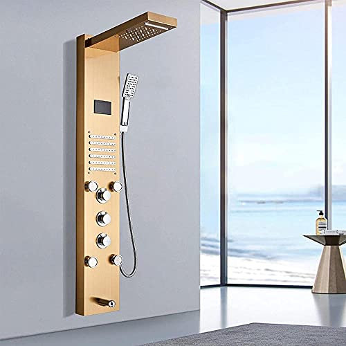 Huin Système de douche à colonne de colonne de douche avec 5 fonctions, hydromassage puissant unique et douche à main multifonctionnelle-or