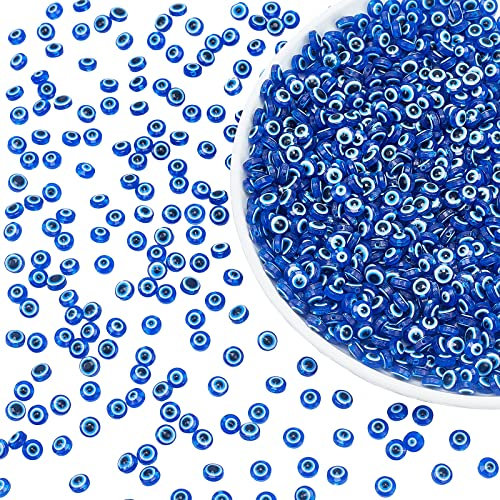 NBEADS 500 Stück Evil Eye Perlen, 7.5mm Handgemachte Harzperlen Flache Runde Blaue Augen Charms Spacer Lose Perlen Für DIY Halskette Armbänder Schmuckherstellung