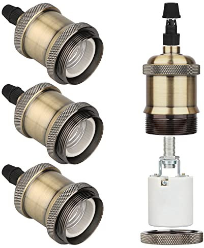Zevnico E27 Lamp Holder, 4 Pcs E27 Bulb Holder, Bronze Vintage Socket Light Bulb Holder, Ceramic Rated 4A 250V, for DIY Pendant Lamp Ceiling Hanging Light Retro Style Edison Screw Bulb Holder Adaptor