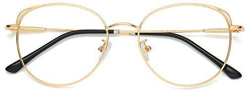 SOJOS Brille mit Blaulichtfilter Blockieren Blaue Licht von PC, TV und Handy Katzenauge ohne sehstärke Computerbrille She Young mit Gold Rahmen/Anti-Blaulicht Linse