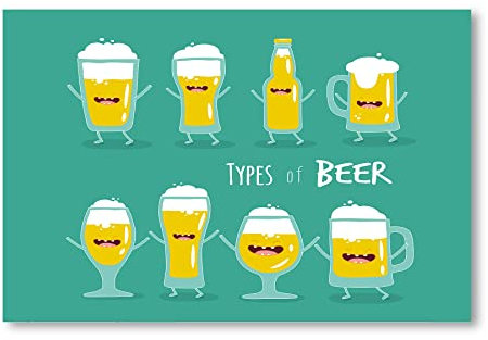 Postereck - 2092 - Bier Comic, Party Küche Gläser Flasche Arten - Wandposter Fotoposter Bilder Wandbild Wandbilder - Leinwand - 60,0 cm x 40,0 cm