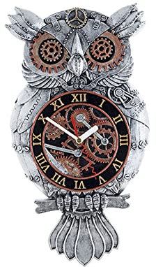 WRJAHCG Wanduhr Pendeluhr, Steampunk Eule Pendeluhr Metallimitat Wanduhr Handbemalt Kunstharz Antike Wandschnitzerei für Wohnzimmer, Badezimmer,Küche, Schlafzimmer