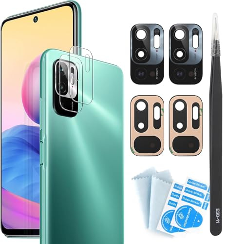 YHX-OU 6.5'' 2 Stück Kamera Linse Glas Ersatz für Xiaomi Redmi Note 10 5G Kameraglas hinten + 1 Stück Für Redmi Note 10 5G Kamera Displayschutzfolie + Pinzette