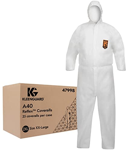 KleenGuard A40 Reflex sprüh- und partikeldichter Schutzanzug mit Kapuze 47998 – PSA – 25 x weiße Einweg-Schutzanzüge in Größe XXL