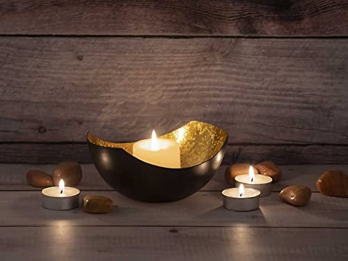 casamia Kerzenständer Kerzenhalter Teelichthalter Kerzenständer Teelichtständer schwarz matt innen vergoldet Farbe Love Schalenform