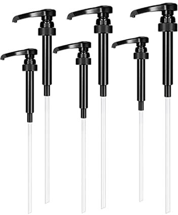 Cheeroyal 6Pcs Syrup Pump, Coffee Syrup Jam Pump Bottles with Rotating Design Reusable Leakproof Coffee Dispenser 750ml for Home Kitchen Cafes Bars (Black)…