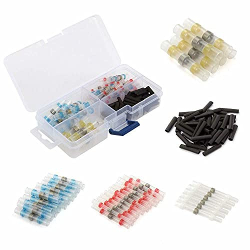 True Face Solder Seal Wire Connectors 100Pcs Waterproof Heat Shrink Butt Connector Solder Sleeve Self-Solder Insulated Electrical Butt Splice Wire Terminals for Automotive Boat Truck Wire Joint