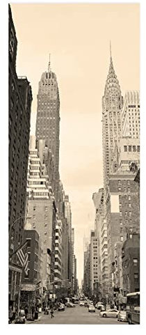 TüRtapete Selbstklebend TüRposter TüRaufkleber Tapete, Wandaufkleber für Schlafzimmer, Heimdekoration, wasserdicht, Premium Vinyl Upgrade, grauer New York City Manhattan Street Wolkenkratzer