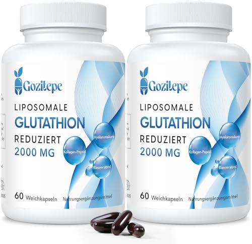 Gozitepe Liposomal Glutathione Reduced 2000mg per Serving | Glutathione Supplement with Hyaluronic Acid + Collagen Peptide + Resveratrol | 10x Better Absorption (60 Count (Pack of 2))