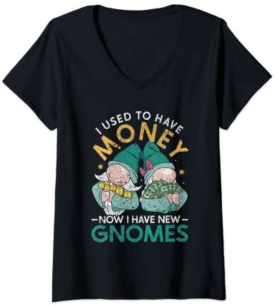 Damen Gartenzwergsammler Gartenzwerg Gartenzwerge T-Shirt mit V-Ausschnitt