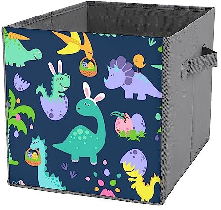 Contenedores de almacenamiento plegables con asas para fiesta de caza de huevos de Pascua de dinosaurio, cubo de tiranosaurio, cubo de almacenamiento para niños, estante de juguetes, armario, guarder