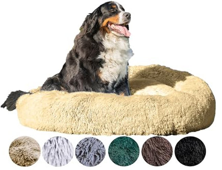 Grand Filippo Fluffy Hundebett mit waschbarem Bezug 120 cm - Handgefertigt Hundebett Flauschig - Hundekissen Flauschig - Katzenbett Maschinenwaschbar - Rund Katzenbett Beige