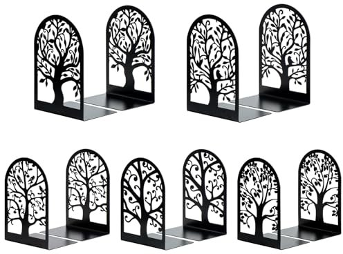 Book Ends, Metal Bookends for Shelves, Modern Tree Book Ends Decorative, Non-Skid Bookends for Heavy Books, Heavy Duty Book Holders Book Stoppers for Home Office Decor, 6.9x4.7x3.5 (5 Pairs/10 Pcs)