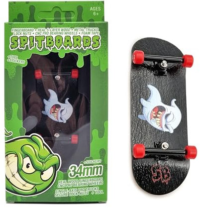 SPITBOARDS 34mm x 96mm Pro Fingerboard Set-Up (Complete) | Real Wood Deck | Pro Trucks with Lock-Nuts and Pro Bushings | Polyurethane Pro Wheels with Bearings | Ghost 'Boo'