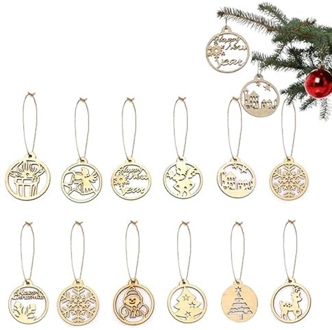 Weihnachtsanhänger mit Jute Schnur Holz im 12er Set