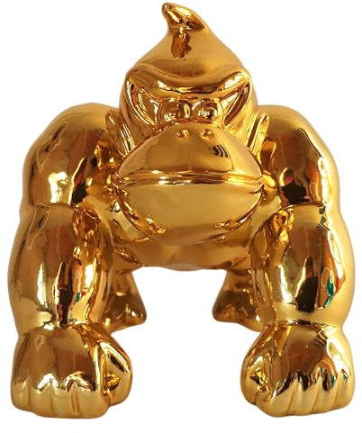 Generisch Luxus DekoFigur AFFE Donkey Gorilla Kong Urwald Dschungel Berggorilla Chrom Gold