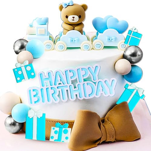 JeVenis Blau Teddybär Kuchen Dekoration Zug Teddybär BabyDusche Zug Dekoration Teddy Bear Cake Toppers Boy or Girl Cake Decoration Teddy Bear Cake Decoration BabyShower Cake Decoration