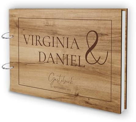 Holz Gästebuch Love Hochzeit Echtholz mit individueller Lasergravur | 50 Blätter (100 Seiten) | DIN A4 |