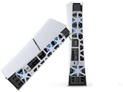 Ventilateur de refroidissement console pour PS5 Slim,ventilateurs de refroidissement à grande vitesse avec lumière LED,système de refroidissement pour accessoires de jeu,port USB 3.0 (Blanc)