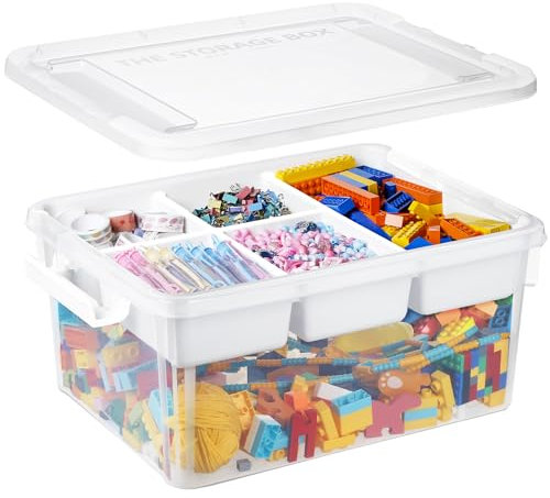 Greentainer 16L Plastic Storage Bins with Lids & Removable Tray, Clear Stackable Arts & Crafts Storage Boxes Containers for Organizing Bead, Tool, Sewing, Playdoh, Toys