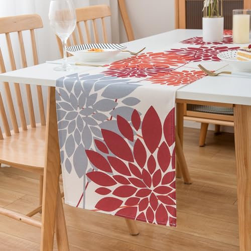 LRartdeco Tischläufer Rot Orange 40x140cm Table Runner Blumen Tisch Läufer 1er Set Modern Elegante rutschfest Tischband zur Deko von Hochzeit Urlaub Party Restaurant Küche Esstisch