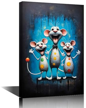 Modern Wall Art Portrait of Happy Mice Picture Print on Canvas Animals Humor Artwork for Bedroom Living Room Office Decoration Stretch and Framed Ready to Hang 12x18inch