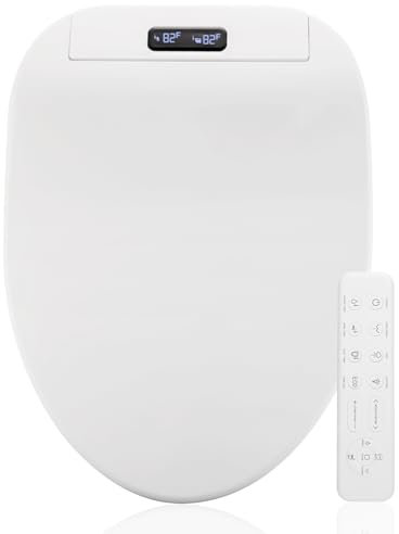 GenieBidet EB-4000e - Asiento de inodoro eléctrico para bidé, diseño alargado con calefacción y control remoto inalámbrico, agua caliente ilimitada, cómodo asiento con bidé