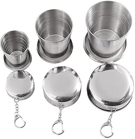 Lizien Vaso plegable de acero inoxidable, vaso plegable, vaso retráctil, de Blackjack, tazas de té, vajilla de té 75 ml/150 ml/250 ml