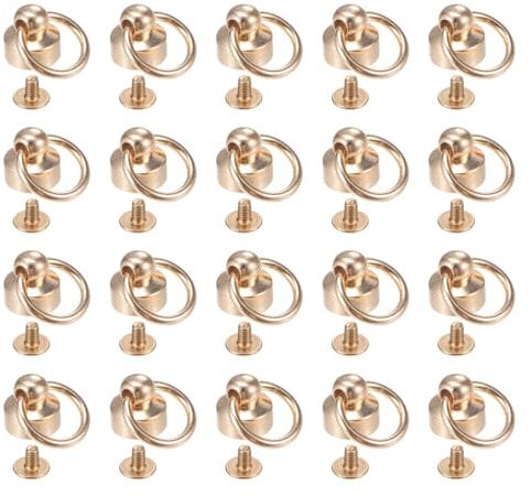 sourcing map 20pcs O Ring Brass Round Head Rivets Studs 8mm Metal Rivets Fasteners with Screw and Pull Ring for DIY Leather Craft Purse Mobile Case Handbag, Gold Tone