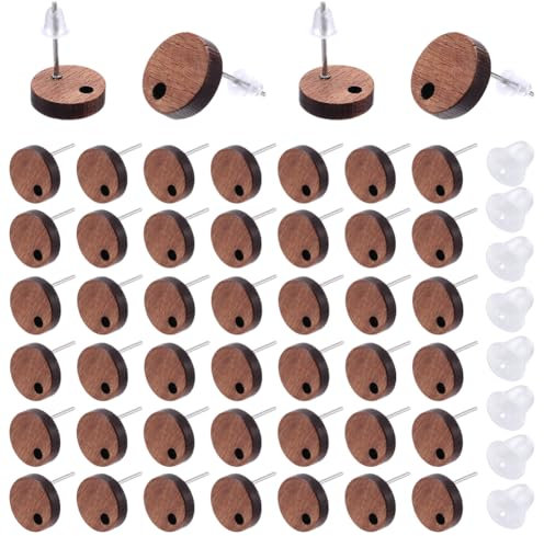 SOFPLATE 1 Box Mit 50 Stück Ohrstecker Aus Holz Hölzerne Ohrstecker Blanke Runde Flache Ohrstecker Mit Ohrmuttern Und Schlaufe Braunee Ohrstecker Zur Schmuckherstellung Ohrringe Basteln