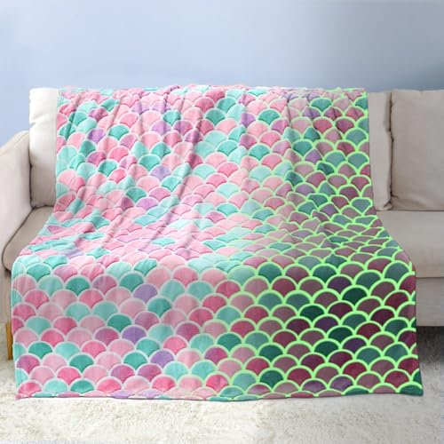 WERNNSAI Kuscheldecke Kinder Deck Glow In The Dark Weiche Flanell-Kleinkinddecke Meerjungfrau Fleecedecke für Mädchen Geschenke(130 x 150 cm)