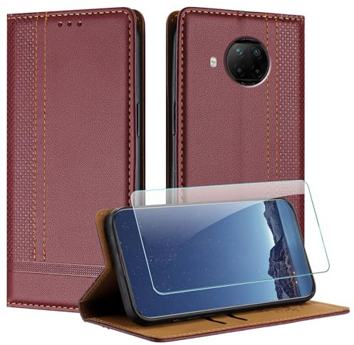 JayModCase Funda para Xiaomi Redmi Note 9 Pro 4GG/Note 9S 4G con Protector Pantalla, Flip PU Ranura Tarjeta Wallet Carcasa con Cierre magnético Soporte Plegable para Redmi Note 9 Pro MAX 4G - Borgoña