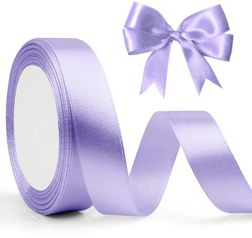 Nastro Raso Viola Chiaro, 20mm x 23 Metri, Bifacciale in Poliestere per Confezioni Regalo, Pasqua, San Valentino, Compleanno, Artigianato, Natale