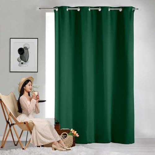 GAIFNAG Verdunklungsvorhänge Schlaufen Gardinen 200 x 100 cm Wärmeisolierend, Vielen Farben Und Ausführungen Fadenvorhang Fadengardine Türvorhang für Hochzeit Fenster Wohnzimmer, Dunkelgrün